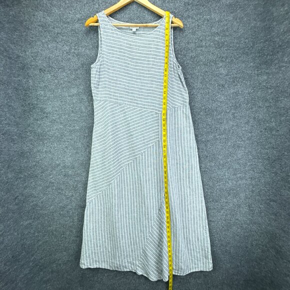 J.‎ Jill Love Linen Dress Womens Medium Gray White Stripe Sleeveless Midi Casual - Picture 10 of 15